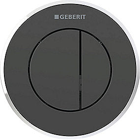 GEBERIT tryk Omega10 til dobbelt skyl, pneumatisk, Indbygget betjening. Sort, blankforkromet
