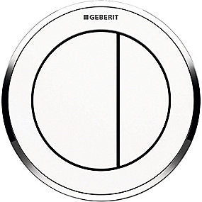 GEBERIT tryk Omega10 til dobbelt skyl, pneumatisk, Indbygget betjening. Hvid, blankforkromet