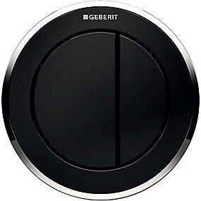 GEBERIT tryk Omega10 til dobbelt skyl, pneumatisk, Betjening på møbel. Sort blankforkromet