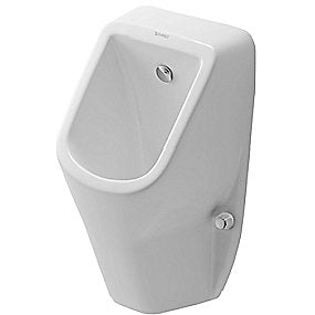 Duravit D-Code urinal vandtilslutning bagfra. Åben skyllerand. Hvid