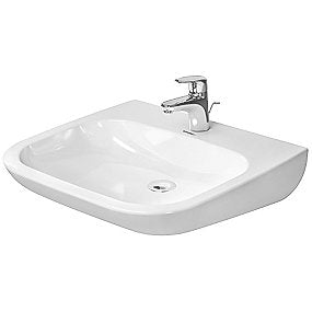 Duravit D-Code håndvask, håndvask, badeværelsesvask, hvid vask, 60 cm vask, Duravit vask, uden hanehul, uden overløb, VVS.