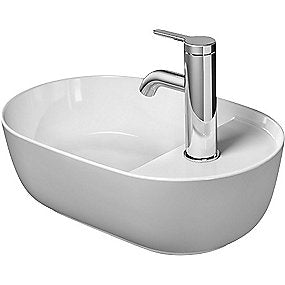 Duravit Luv bowle, bowle, håndvask, bordplade vask, WonderGliss vask, 420x270 mm vask, Duravit vask, med hanehul, afløbsskjuler i porcelæn, sleben bund, VVS.