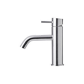 Qtoo d line håndvaskarmatur, håndvaskarmatur, Qtoo armatur, rustfri stål armatur, poleret rustfri stål armatur, fast tud, 125mm tud, 5l/min, VVS.