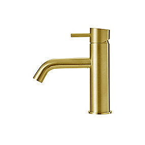 Qtoo d line håndvaskarmatur, håndvaskarmatur, Qtoo armatur, PVD messing armatur, børstet PVD messing armatur, fast tud, 125mm tud, 5l/min, VVS.