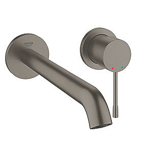 Grohe Essence 2-huls håndvaskbatteri, håndvaskbatteri, Grohe armatur, Essence armatur, børstet Hard Graphite armatur, L-Size armatur, vægmonteret armatur, 230mm fremspring, VVS.
