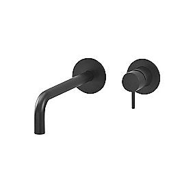 Qtoo d line håndvaskarmatur sampak, indbygningsarmatur, Qtoo armatur, d line armatur, sort armatur, 250mm tud, AISI 316 rustfrit stål, VVS.