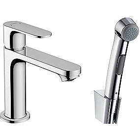 hansgrohe Rebris S 1-grebs håndvaskarmatur 110 med bidettehåndbruser og bruserslange, krom