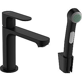 hansgrohe Rebris S 1-grebs håndvaskarmatur 110 med bidettehåndbruser og bruserslange, mat sort