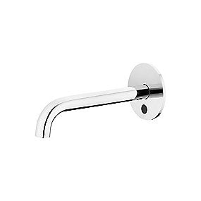 Qtoo d line sensor håndvaskarmatur, Qtoo armatur, d line armatur, berøringsfri armatur, rustfrit stål armatur, vægmonteret armatur, 190mm tud, poleret rustfrit stål, VVS.