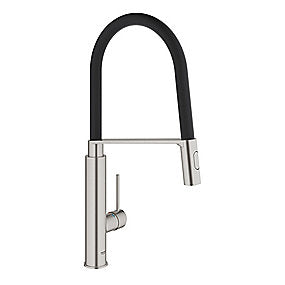 GROHE Concetto køkkenarmatur med prof spray, sort slange, supersteel