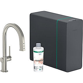 hansgrohe Aqittura M91 køkkenarmatur SodaSystem 210, udtrækstud, 1jet, sBox. Rustfrit stål finish