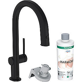 hansgrohe Aqittura M91 køkkenarmatur FilterSystem 210, udtrækstud, 1jet, Starter Set. Mat sort