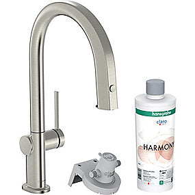 hansgrohe Aqittura M91 køkkenarmatur FilterSystem 210, udtrækstud, 1jet, Starter Set. Rustfrit stål finish