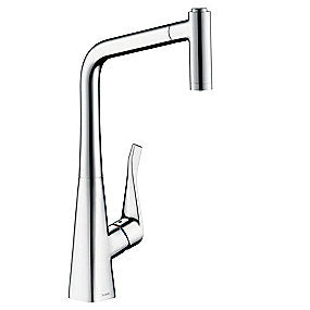 hansgrohe Metris køkkenarmatur, Metris, Køkkenarmatur, Krom armatur, Udtrækstud, ComfortZone 320, hansgrohe, VVS.