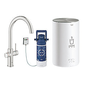 GROHE Red II Duo Køkkenarmatur med C-tud. Str. M med rund kedel og filter. Rustfri Supersteel