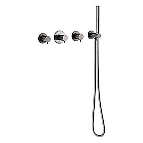 Damixa Silhouet BS 1 Indbygning til kar. Udv. dele med 1 termo, 2 omskift. & hovedbruser. Børstet grå PVD