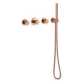 Damixa Silhouet BS 1 Indbygning til kar. Udv. dele med 1 termo, 2 omskift. & hovedbruser. Børstet kobber PVD