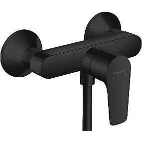 Hansgrohe Talis E brusearmatur, mat sort brusearmatur, S-tilslutninger, 150mm c/c, keramisk kartusche, lyddæmper, kontraventil, badeværelse, Hansgrohe, VVS.