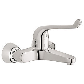 GROHE EuroEco Special Relaunch håndvaskarmatur, forkromet håndvaskarmatur, vægmonteret armatur, sikkerhedsbatteri, 170mm greb, temperaturbegrænser, badeværelse, GROHE, VVS.