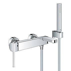 GROHE Plus kar-/brusearmatur, krom kar-brusearmatur, Euphoria Cube Stick håndbruser, vægmonteret armatur, SilkMove, StarLight, laminar mousseur, badeværelse, GROHE, VVS.