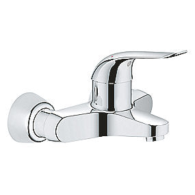 GROHE Euroeco Special håndvaskarmatur, krom håndvaskarmatur, vægmonteret armatur, sikkerhedsbatteri, 120mm greb, justerbar volumen, justerbar temperatur, EcoJoy, badeværelse, GROHE, VVS.