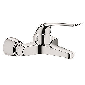 GROHE EuroEco Special Relaunch håndvaskarmatur, forkromet håndvaskarmatur, vægmonteret armatur, sikkerhedsbatteri, 170mm greb, justerbar volumen, minimumsmængde, badeværelse, GROHE, VVS.