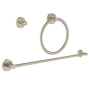 GROHE Essentials tilbehørssæt 3 i 1, Håndklædeholder -ring, krog, Børstet nikkel
