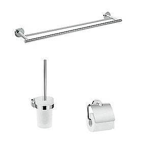 hansgrohe Logis Uni tilbehørspakke med dobbelt håndklædestang, papirholder & toiletbørste. Krom