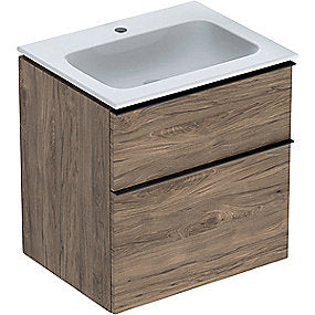 GEBERIT Icon møbelpakke 600x480x630mm 2skuffer nøddetræ hickory melamin træstruktur, greb lava pulverlakeret mat