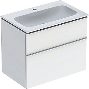 GEBERIT Icon møbelpakke 750x480x630mm 2skuffer hvid lakeret blankpoleret, greb hvid pulverlakeret mat
