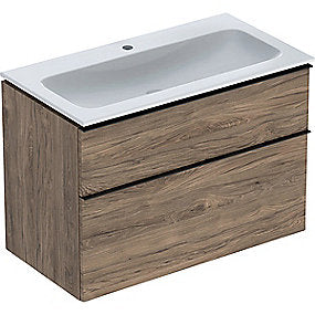GEBERIT Icon møbelpakke 900x480x630mm 2skuffer nøddetræ hickory melamin træstruktur, greb lava pulverlakeret mat