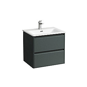 Laufen Palace møbelpakke, 60cm badeværelsesmøbel, 2 skuffer badeværelsesmøbel, Traffic Grey badeværelsesmøbel, softclose skuffer, tynd vask, moderne badeværelsesmøbel.