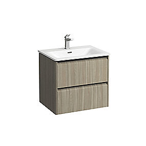 Laufen Palace møbelpakke, lys elm møbelpakke, 60cm badeværelsesmøbel, sortgreb møbelpakke, softclose skuffer, badeværelsesvask, VVS Hjørnet.