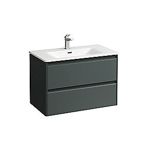 Laufen Palace møbelpakke, traffic grå møbelpakke, 80cm badeværelsesmøbel, sortgreb møbelpakke, softclose skuffer, badeværelsesvask, VVS Hjørnet.