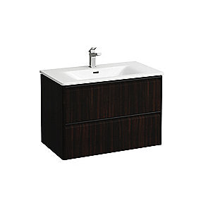 Laufen Palace møbelpakke, mørk elm møbelpakke, 80cm badeværelsesmøbel, sortgreb møbelpakke, softclose skuffer, badeværelsesvask, VVS Hjørnet.