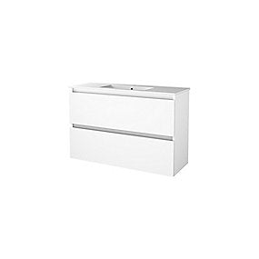 Sanibell Basicline møbelsæt med håndvask. 100x39cm kompakt, grebsfri. Hvid højglans
