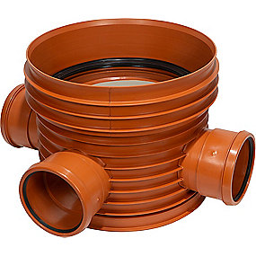 Pipelife PP rense-inspektionsbrønd 600-250mm T3 lige gennemløb og V tilløb 90 gr.