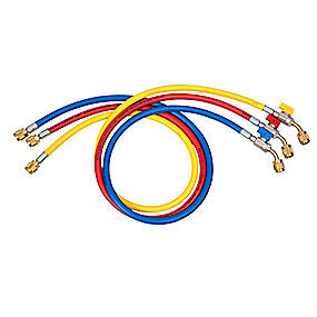 Refco CA-CCL-60-45° 3 x service slanger, 1/4'', med kugleventil, vinkel, 60 bar, 150 cm