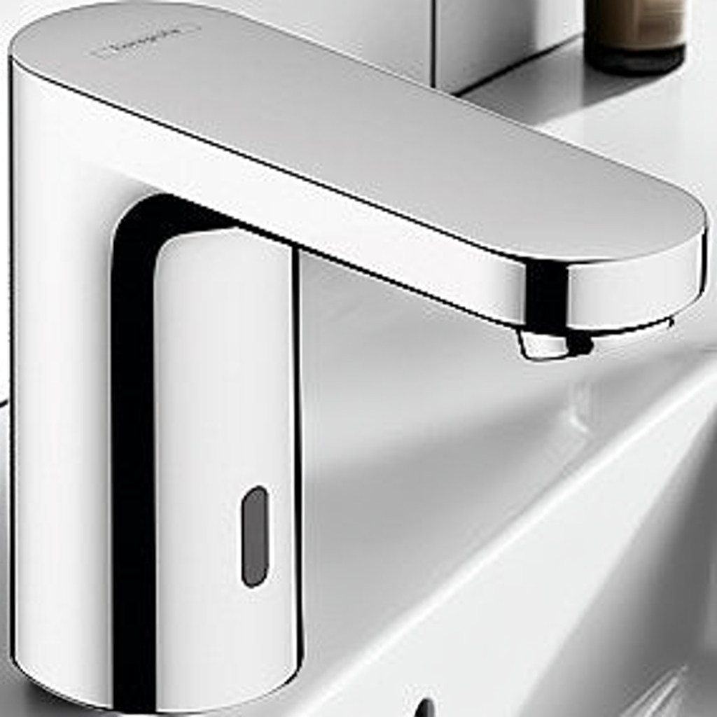 hansgrohe Vernis Blend elektronisk håndvaskarmatur med forhåndsjusterbar temperatur, 6 V